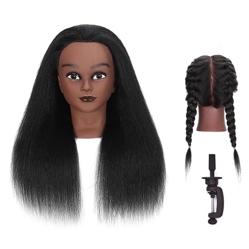 16 Inch 100% Real Hair Mannequin Head Training Head Manikin Cosmetology Doll Head for Hairdresser Practice Braiding Hair Styling with Clamp stand (16 -Inch)