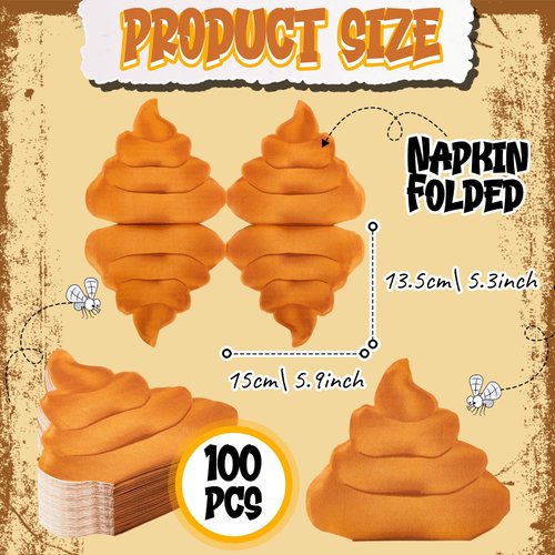 Kosiz 100 Pack Poop Party Napkins Disposable Prank Paper Napkins 2 Ply Funny Brown Napkins Party Napkins for Novelty Gift Prank Surprise Birthday Party Tableware Decor