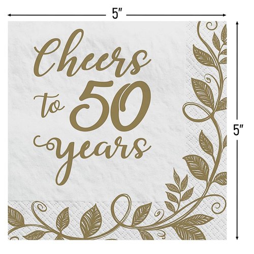 "50th Anniversary" Beverage Napkins 16 Ct. 5" x 5"