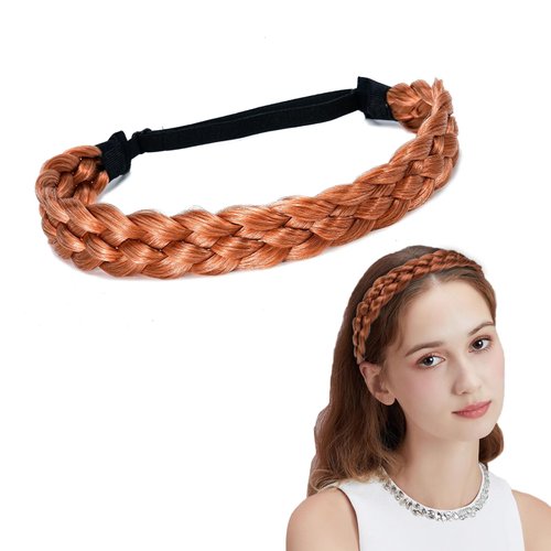 Braid Headband for Women, Stretch Braided Hair Headbands, Costume Hair Braid Hairpiece for Girl (Light Brown)