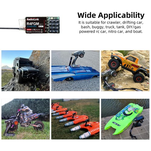 Radiolink R4FGM 2.4Ghz 4 Channels Tiny RC Gyro Receiver for Mini RC Cars 1/28 and Boats, Long Control Distance for Radio RC8X RC4GS V3/RC6GS V3/T8S/T8FB