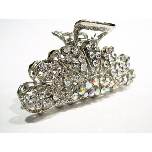 Silver metal crystal hair claw clip bridal clip