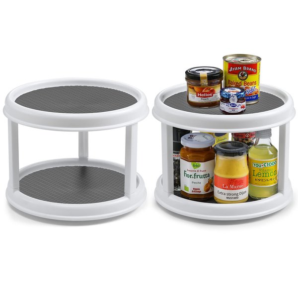 2 Pack 2 Tier 10" Turntable Lazy Susan Organizers, Rotating Spice Rack Spinner - Pantry, Medicine Cabinet Organization and Storage - Kitchen, Fridge, Bathroom, Vanity Countertop Spinning Organizing