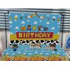 USERTEN 3PC Cartoon Toy Blue Sky Disposable Tablecloths 108x54 Inches It's a Boy's Story Theme Kids Happy Birthday Party Cake Table Decor Covers Toddlers Birthday Decorations