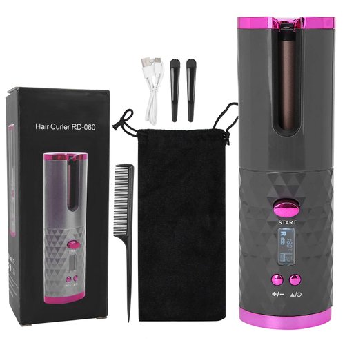 Automatic Curling Iron, Cordless Hair Curler Iron with LCD Temperature Display and Timer, 3 Adjustable Temperature Portable USB Rechargeable Fast Heating Auto Curler for Hair Styling(#1)
