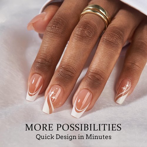 BTArtbox French Tip Press on Nails - 5 Styles XCOATTIPS Short Coffin Nails, Pre-Designed Swirl Soft Gel Nail Tips, Ultra Fit False Nails, Soak Off Acrylic Fake Nails Extensions for Nail Art DIY