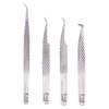 M LASH Tweezers for Eyelash Extensions (Set of 4) - Professional Lash Extension Tweezers - Fiber Tip, Japanese Steel, Diamond Grip Eyelash Extension Tweezer (Silver)
