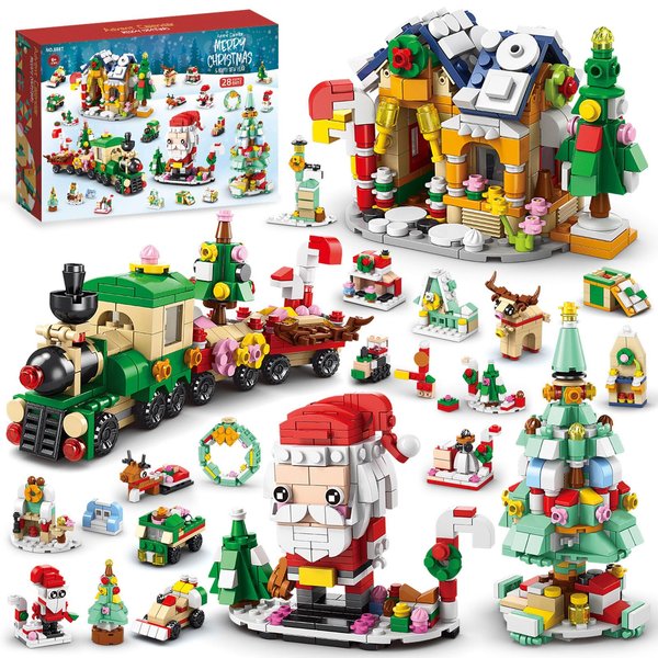 Advent Calendar 2024 Christmas Train Building Blocks Set - 24 Days Building Blocks Toys for Kids Adult Holiday Countdown Calendars Xmas Thanksgiving Gifts