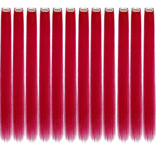 Mitrygreen Colored hair extensions 24 Inch Synthetic straight Hair Extensions for Women Girls Kids Gift Single-Colors Party Clip in Synthetic Hairpiece