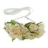 Double Rose Flower Wreath Headband with Ribbon for Women - Ivory