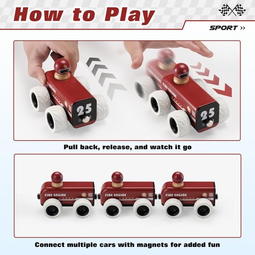 BTB Wooden Pull Back Car,Toy Fire Engine Fire Truck,Montessori Wooden Toy,Pullback Pull-Back Car,Wooden Vintage Retro Classic Toy Car,Wood Toy Cars,Wooden Race Car,Racing Car,Toddler Boy Boys Toys