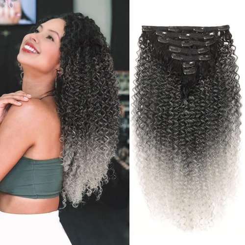 BHF 26 inch Kinky Curly Clip In Hair Extension, Double Weft Full Head Japanese Heat Resistance Fi...