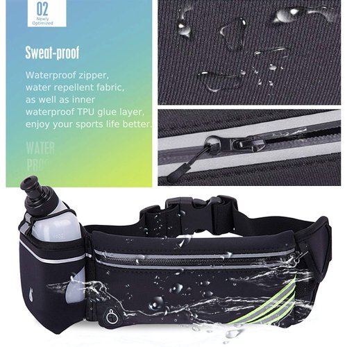 Waterproof Running Belt Water Bottle Waist Pack,Sport Fanny Pack Running Pouch for Men Women Runners Mens Waist Bag,Phone Holder for iPhone 11 Pro Max Xs Xr X 8 7 6 Plus in Hybration,Workout,Jogging