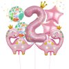 7pcs Pink Crown Dinosaur Balloons, Girl Dinosaur Birthday Number Mylar Foil Balloon Pink Dinosaur 2nd Birthday Party Supplies Decorations (2nd)