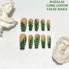 BABALAL Press on Nails Long Coffin Fake Nails Green Glue on Nails French Tip Acrylic Nails 24Pcs Ballerina Long False Nails with Crocodile pattern Design Nails for Women and Girls