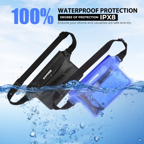 ECHTPower 2-Pack Waterproof Pouch Bag with Waist Strap, Waterproof Fanny Pack, Dry Bag with Adjustable Belt for Beach Bulk Swimming Kayaking Floating Boating Fishing Hiking Pool Water Park