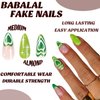 BABALAL Press on Nails Medium Fake Nails Almond Glue on Nails Acrylic Nails Green Swirl Stick on Nails 24Pcs Stiletto Nails for Women and Girls