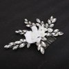 Teyglen White Flower Wedding Hair Comb Sparkly Silver Rhinestone Hair Piece Crystal Bridal Side Comb with Flower Floral Hair Accessories for Women(Silver)