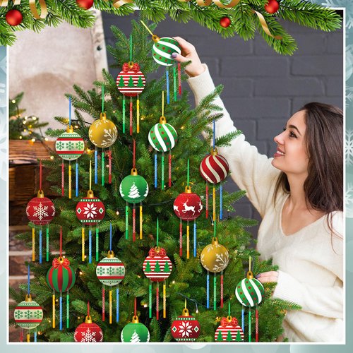 Shellwei 30 Sets Christmas Ball Wind Chimes Craft DIY Color Your Own Wooden Wind Chime Coloring Xmas Art Craft Christmas Wind Chimes for Christmas Party Ornaments Christmas Tree Decoration Activities