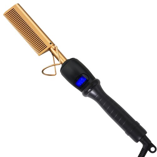 LED Display Hot Comb Hair Straightener Small Electric Heat Pressing Combs Straightening Curling Iron for Travel Dating Party and Gifts for Men Beard Women Wigs