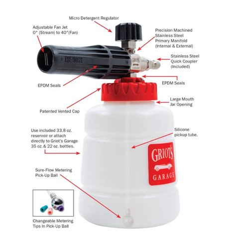 Griot's Garage BF302 The BOSS Foam Cannon - For Use With Pressure Washers, High-Foam Output, Adjustable Nozzle, 9 x 5 x 7.5 inches, White