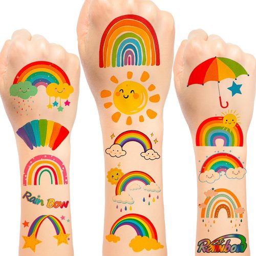 16 Sheet Rainbow Party Favors Rainbow Temporary Tattoos Stickers for Kids Girls Boys Rainbow Theme Party Decorations supplies Gifts Classroom School Prizes Rewards (192 PCS)