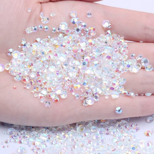 Mixed 1000pcs 2-6mm Transparent AB Resin Nail Rhinestones 3D Non Hotfix Glitter Round Flatback Nail Stones Strass Gems Diamonds DIY Nail Art Decoration (27 Transparent AB)