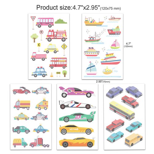 Konsait 82PCS Vehicles Temporary Tattoos Car Fake Tattoo Stickers for Kids Children Girls Boys Party Favors Supplies Kids Birthday Party Bag Filler