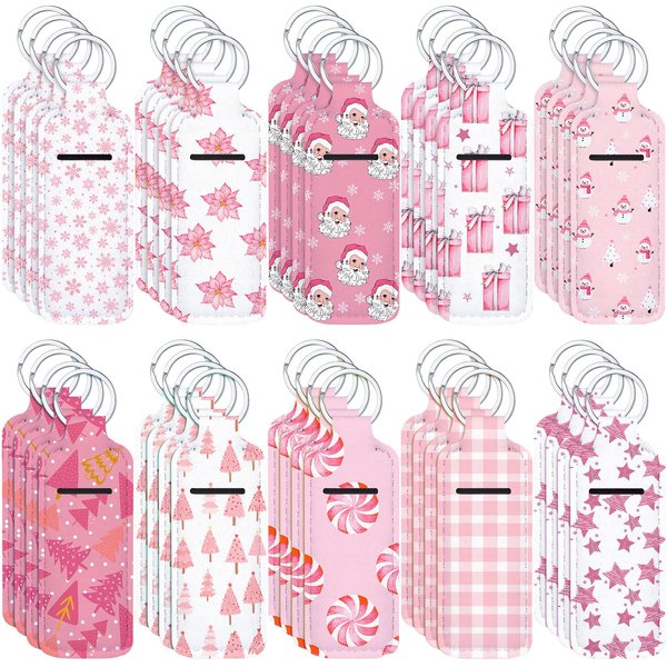 Ctosree 40 Pcs Christmas Theme Lipstick Holder with Portable Clip on Lip Gloss Sleeve Pouch Lipstick Holder Pocket Lip Balm Holder for Xmas Employee Gifts Coworker Nurse Teachers (Sweet Pattern)