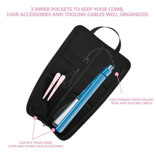 Beautyflier Premium Universal Flat Iron Holder Tavel Bag, Heat-Resistant Canvas Travel Tote Bag for Hair Straighteners, Ideal for Home & Travel Use, Fits Most Hair Tools(Pink Hair Tools)
