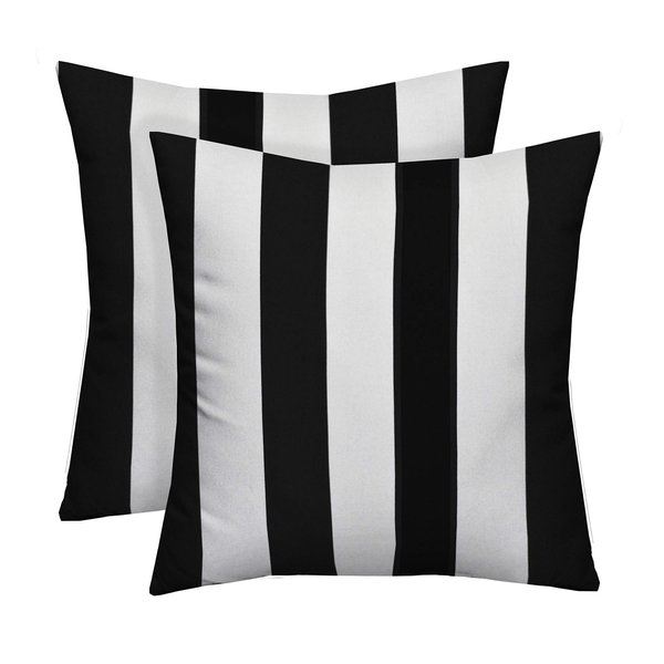 RSH Decor: Square Throw Pillows Set of 2 | 20” x 20” | All-Weather Spun Fabric | Water and Fade-Resistant | Outdoor Accent Pillows for Patio Furniture | Black & White Stripe