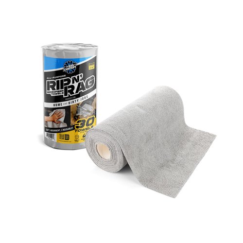 The Rag Company - Rip N' Rag Multi-Purpose Reusable Microfiber Towels for Home, Office, Garage, RV and More - 30 Count Roll - Premium 70/30 Blend - 200gsm