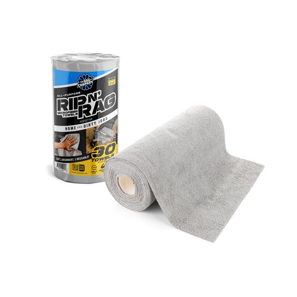 The Rag Company - Rip N' Rag Multi-Purpose Reusable Microfiber Towels for Home, Office, Garage, RV and More - 30 Count Roll - Premium 70/30 Blend - 200gsm