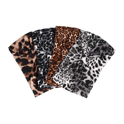 DINPREY Animal Print Headwraps bandana hair bands Knot Twisted Headbands Boho head wrap Cross Leopard Headband wide headwraps for women (Wide Leopard Headbands)