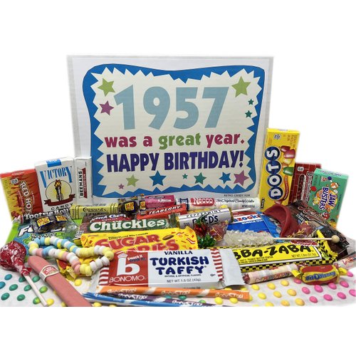 RETRO CANDY YUM ~ 1957 67th Birthday Gift Box of Nostalgic Candy from Childhood for 67 Year Old Man or Woman Born 1957