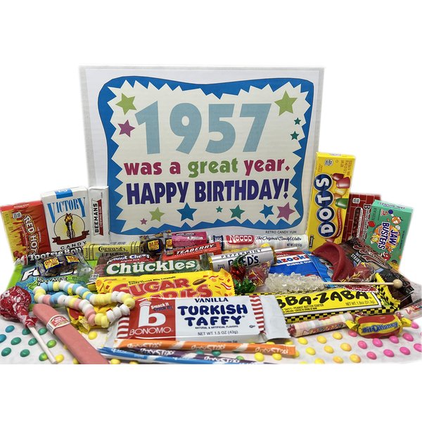 RETRO CANDY YUM ~ 1957 67th Birthday Gift Box of Nostalgic Candy from Childhood for 67 Year Old Man or Woman Born 1957