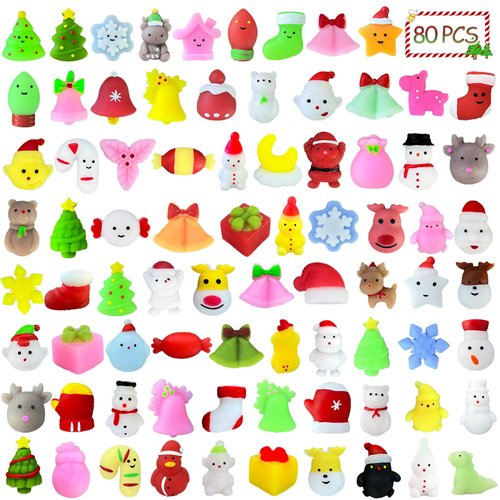 Hatende 80PCS Random Christmas Mochi Squishy Toys Squishies Christmas Toys for Kids Girls Boys Toddlers Christmas Party Favors, Stress Relief Toys Classroom Prizes Stocking Stuffers Gifts