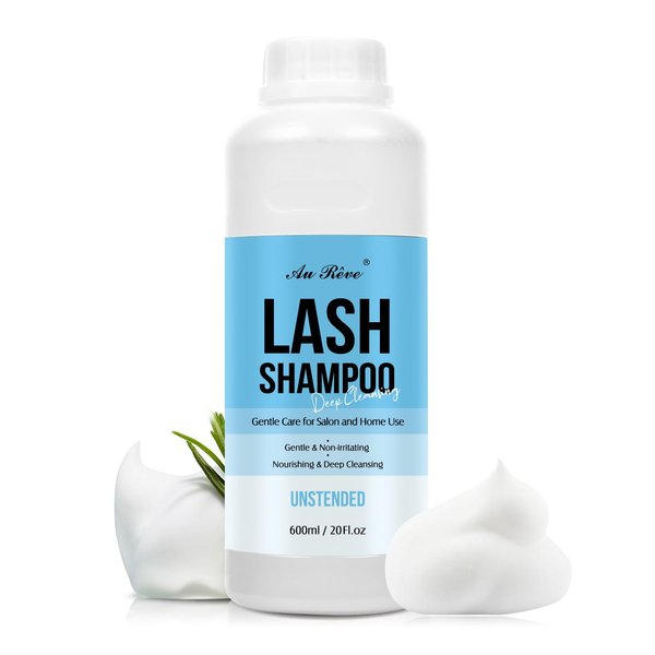AuReve Lash Shampoo Bulk for Lash Extensions 600 Ml/20fl.oz Eyelash Extension Cleanser Oil Free Lash Cleanser for Eyelash Care, Gentle Foaming Eyelash Shampoo for Salon Home Care (Unscented 600ml)