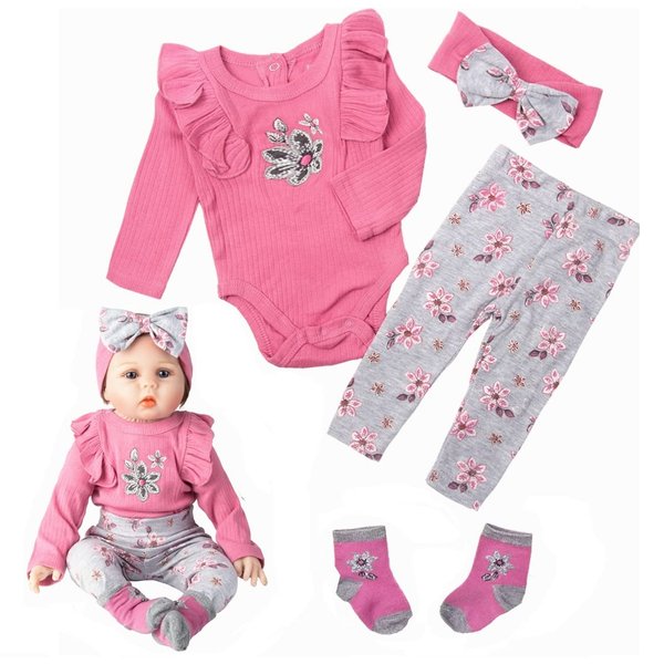 Reborn Baby Doll Clothes 24inch Girl Pink Outfits Accesories Set 4pcs for 22"- 24" Reborn Dolls Newborn Baby Clothing