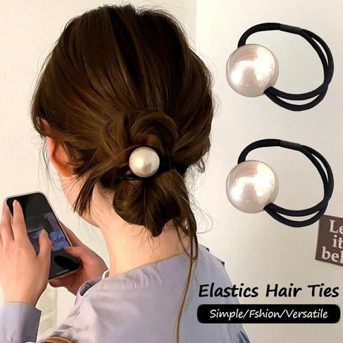mdgfge 4Pcs Pearl Hair Scrunchies French Pearl Ponytail Holder Hair Ropes Pearl Elastic Hair Tie Elegant Sliver Champagne for Women Thin Thick Hair Accessories Daily Use