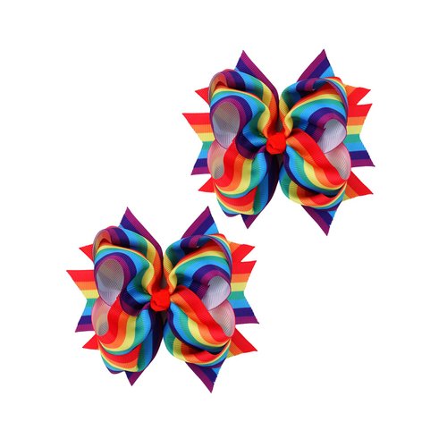 Rainbow Hair Bow with Clip Grosgrain Ribbons HairClips for Girls JB35 (2 Pcs-A2)