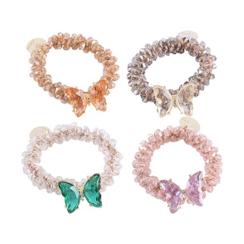 4Pcs Rhinestone Hair Ties Crystal Butterfly Elastic Hair Scrunchies Stretchy Hair Accessories Hair Rope Ties Ponytail Holder for Women and Girls