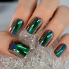 Chrome Green Press On Nails Short Square Full Cover Fake Fingernails Art Daily Wearable Electroplate Design Manicure False Nails Tips (24pcs)