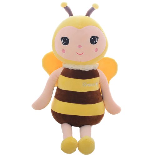 BABOLI Emotional Support Bee Stuffed Animal with Smile Face and Yellow Wings Soft Plush Fuzzy Bumblebee Toy Pillow Pretty Sweet Gifts for Honey Kids or Stuff Collection 12 Inches