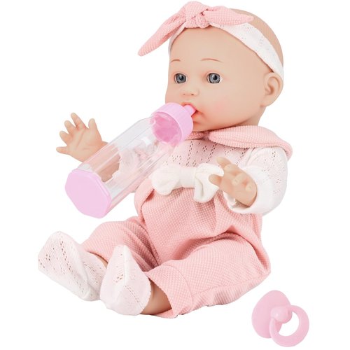 Vueos 12'' Baby Doll in Gift Box with Pink Clothes, Pacifier, 12"x12" Microfabric Blanket, and Feeding Bottle, First Baby Dolls for Toddlers 36 Months and Up