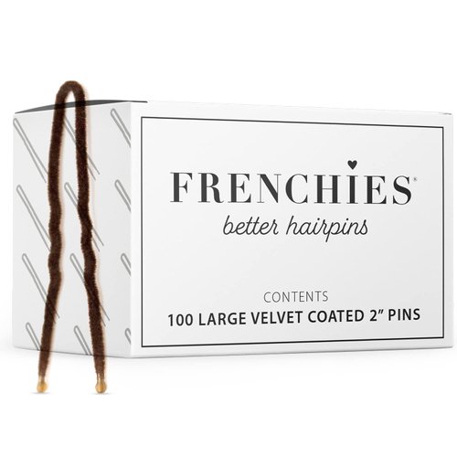 Frenchies Ultra Flocked Extra Soft French Twist Hair Pins for Women, Girls, Teens Buns, Wedding Hair Accessories, Womens Updo Hairstyles, Hair Extensions or Wig, 100 Count, Brown, Small (2 inch)