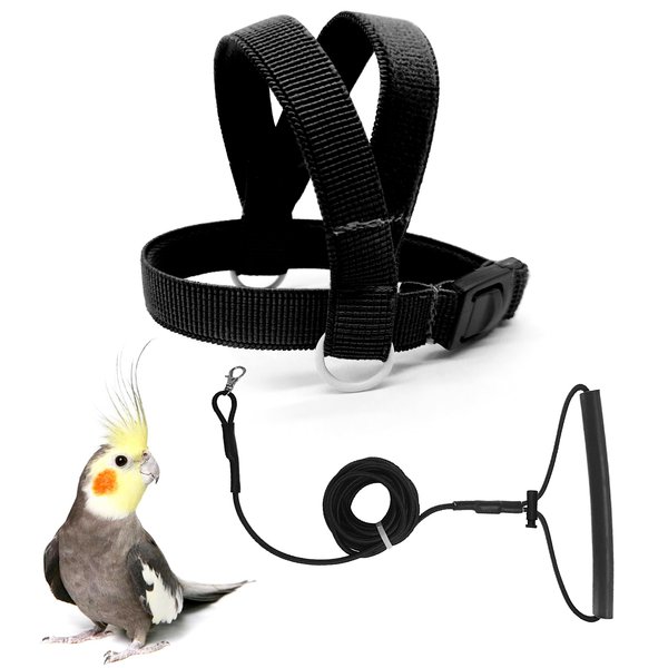 VANFAVORI Bird Harness with Buckle Clip and A Leash, Easy to Wear Outdoor Flying Kit for Bird Parrots Cockatiel S Size Weight 85-105 Grams, Black