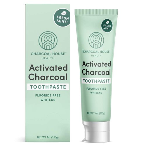 Charcoal House Activated Charcoal Whitening Toothpaste | Made in USA, Fluoride Free, Natural Ingredients, Whiten Teeth, Cigarette & Coffee Stains, Bad Breath Remover, Fresh Mint Flavor
