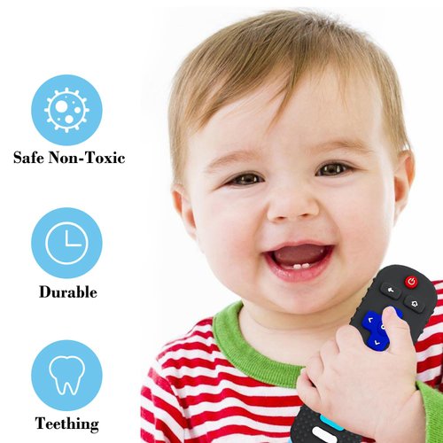 Silicone Baby Teething Toys,TV Remote Control Shape Teething Toys,Remote Teether for Babies 3-24 Months,BPA Free (R-Black)