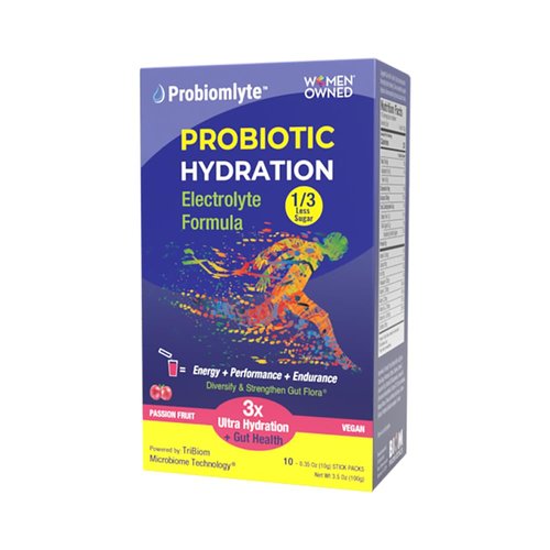 Probiomlyte Probiotic Hydration Amplifier. Electrolytes + Key Vitamins + Probiotics + Prebiotics + Postbiotics + Citrulline |Better Endurance, Performance, Energy, Gut Health| Passion Fruit |10 sticks